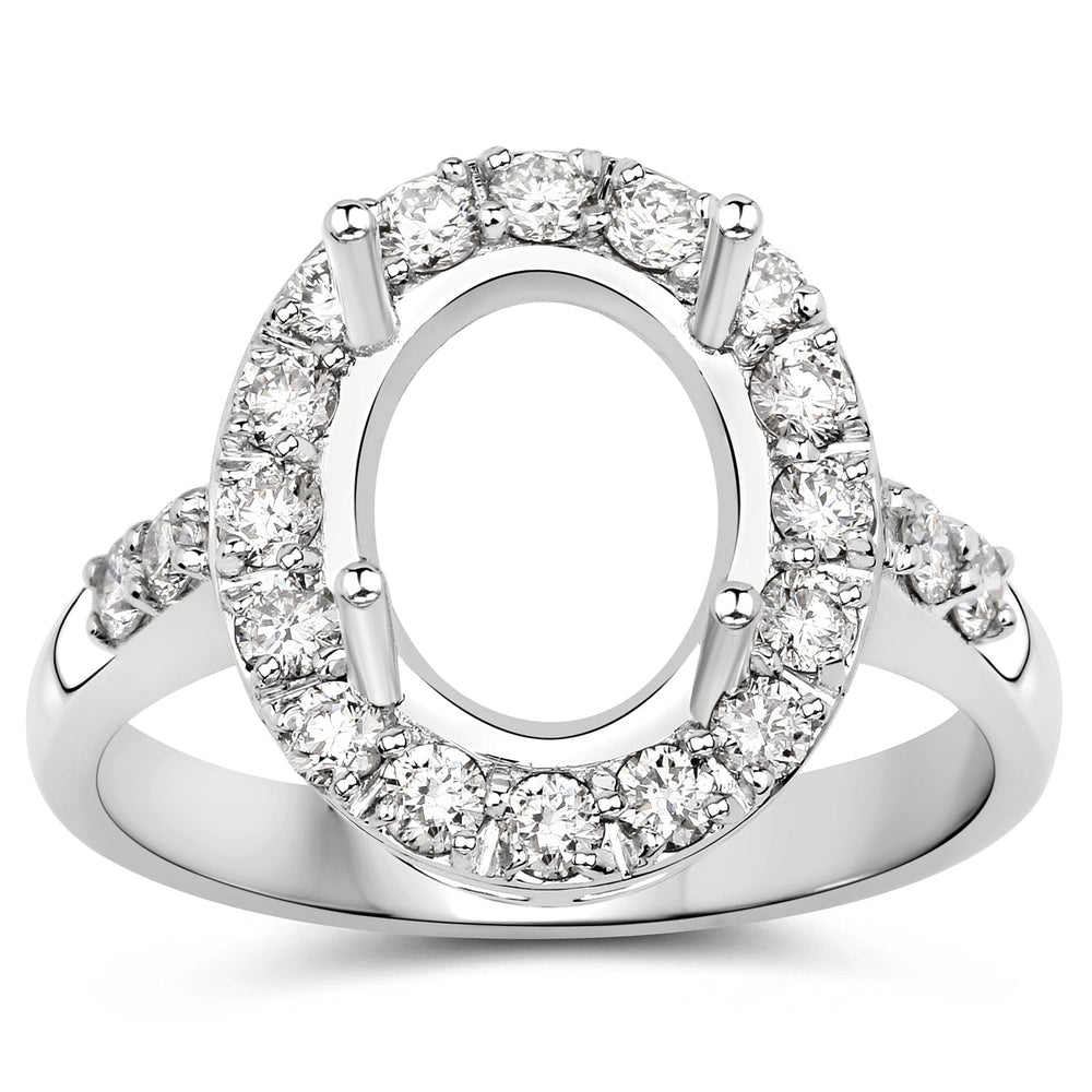 0.60 Carat Genuine White Diamond 14K White Gold Semi Mount Ring - holds 10x8mm Oval Gemstone