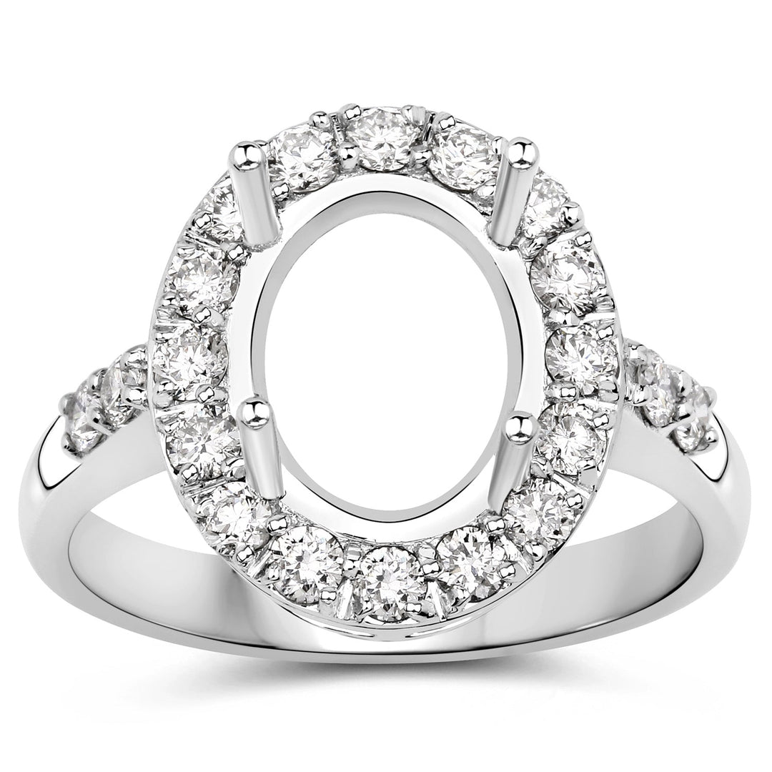0.60 Carat Genuine White Diamond 14K White Gold Semi Mount Ring - holds 10x8mm Oval Gemstone