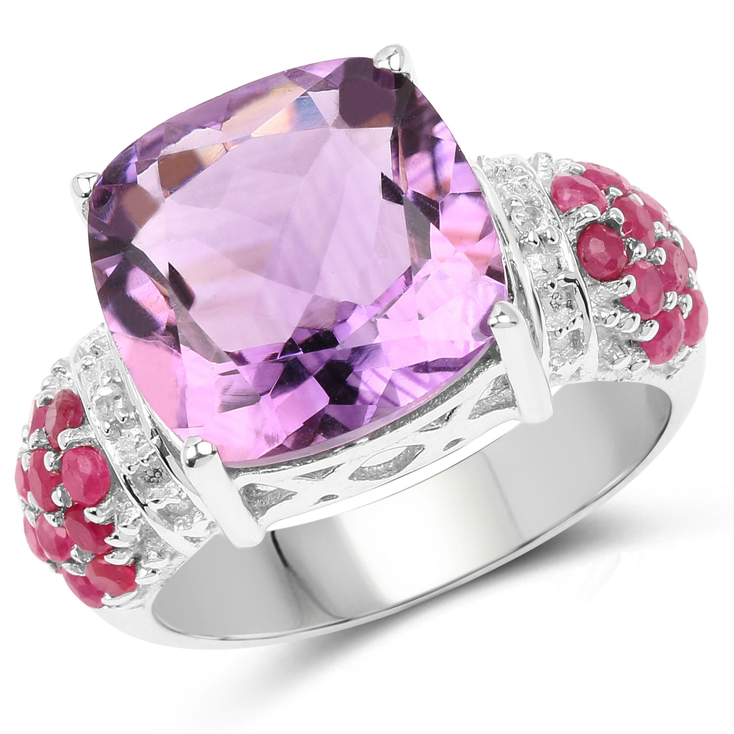 Anillo de plata esterlina .925 con amatista, rubí y topacio blanco genuinos de 6,55 quilates