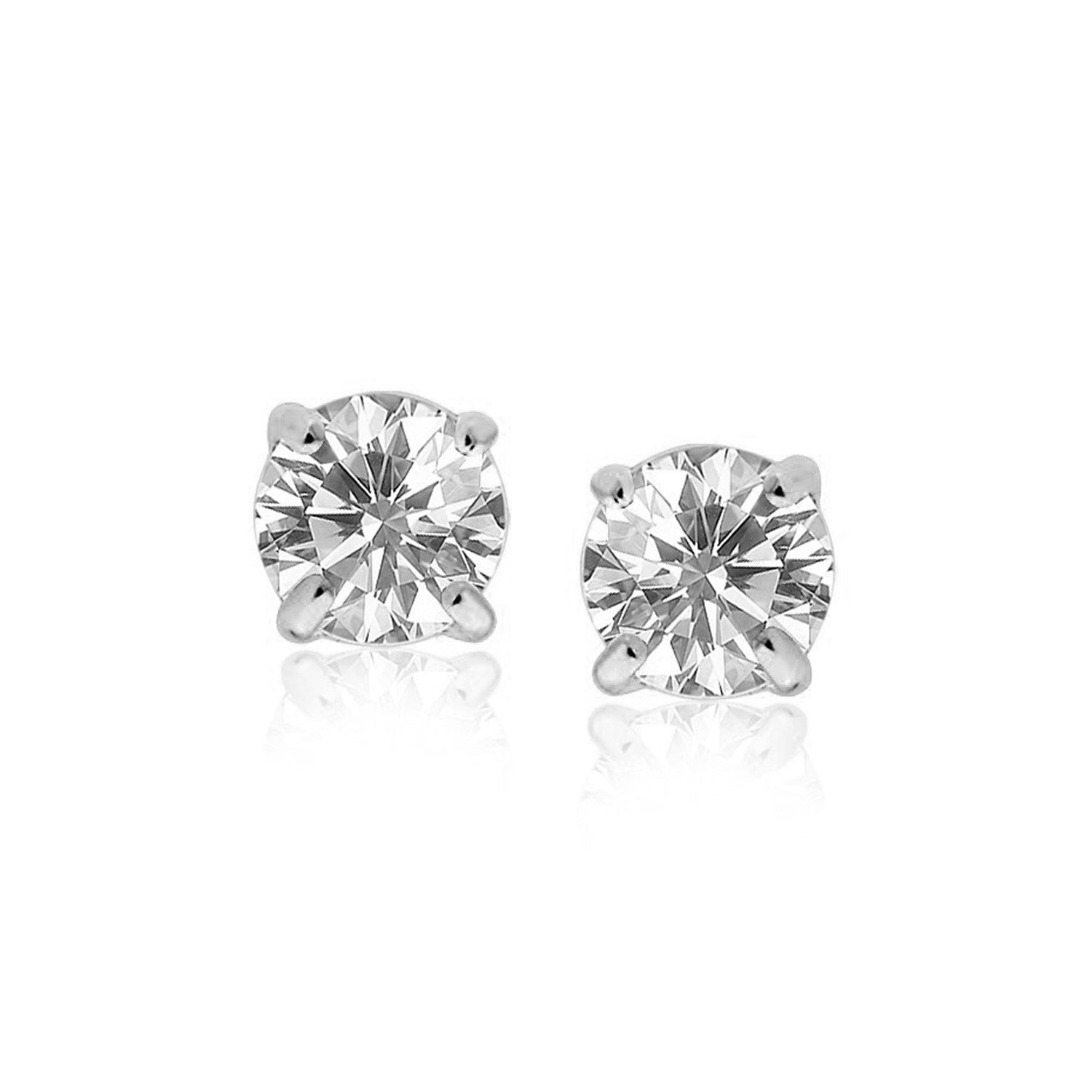 Pendientes de oro blanco de 14 quilates con circonita cúbica redonda de 8,0 mm
