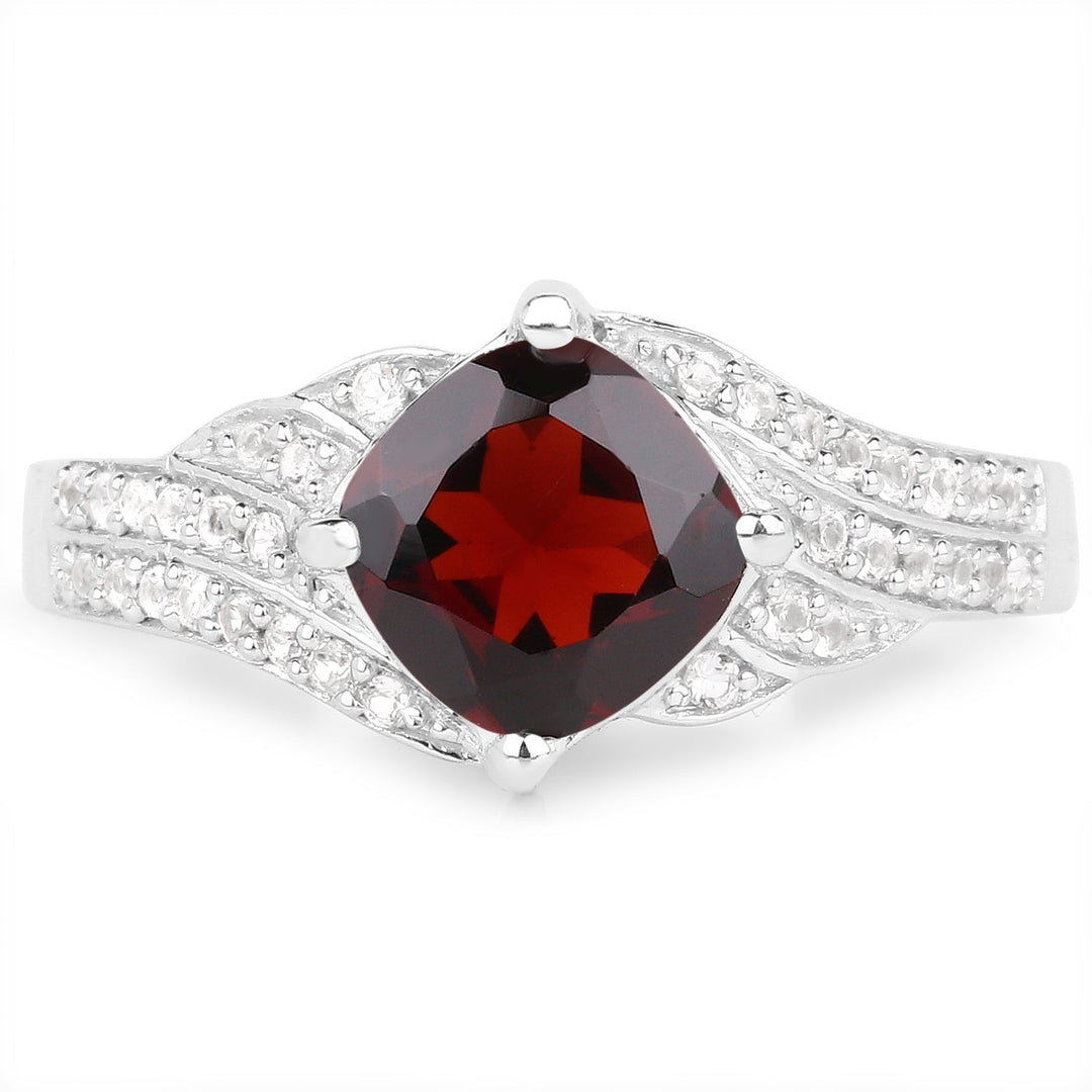 1.67 Carat Genuine Garnet and White Topaz .925 Sterling Silver Ring