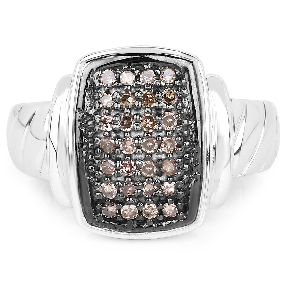 Anillo de plata esterlina .925 con diamante de champán auténtico de 0.22 quilates