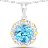 2.32 Carat Genuine Swiss Blue Topaz and White Diamond 14K Yellow Gold with .925 Sterling Silver Pendant