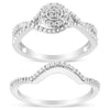 Anillo y banda nupcial de plata de ley 925 con halo de diamante compuesto de 1/6 quilates y vástago dividido (color I-J, claridad I3) - Talla 7