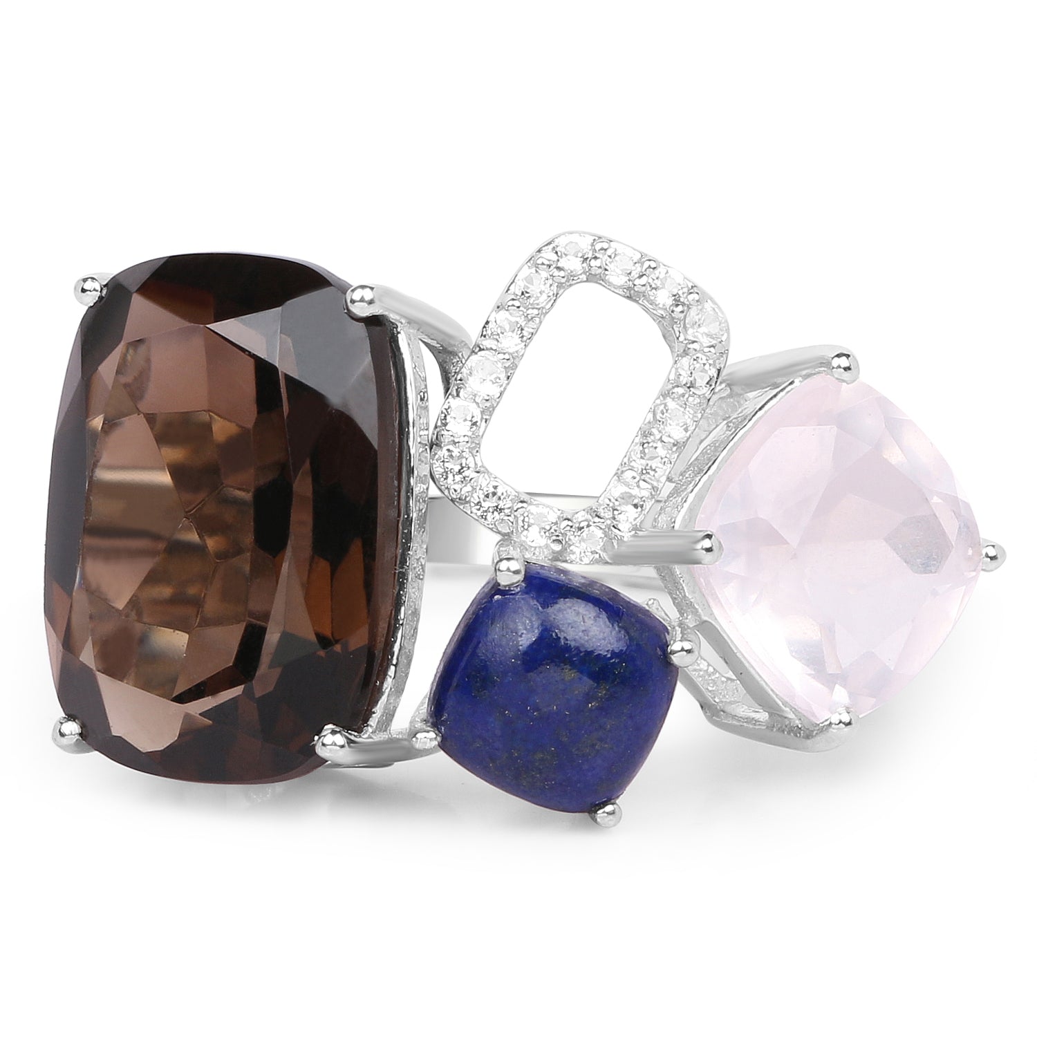 Anillo de plata de ley .925 con varias piedras auténticas de 7,51 quilates