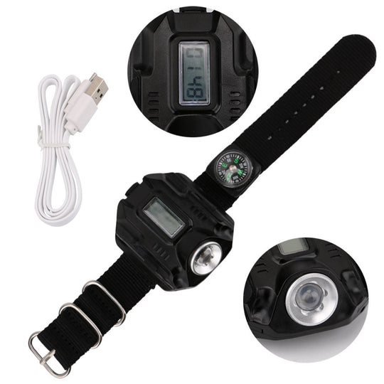 Watch with LED Flashlight - Time Display and Compass - Waterproof