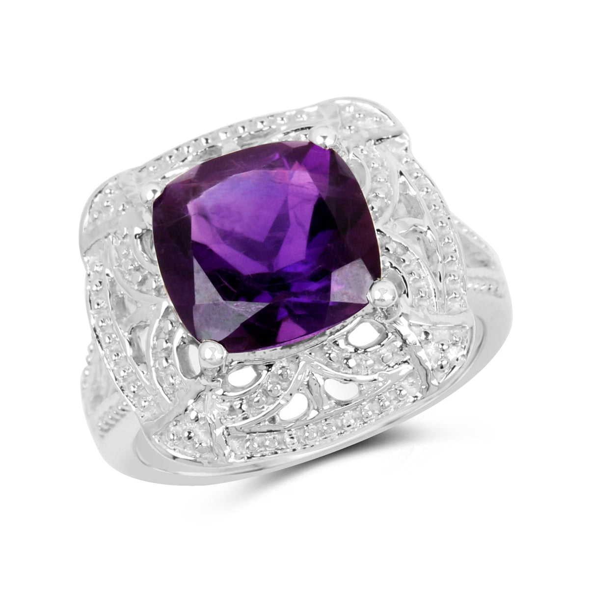 Anillo de plata de ley .925 con amatista genuina de 4.35 quilates