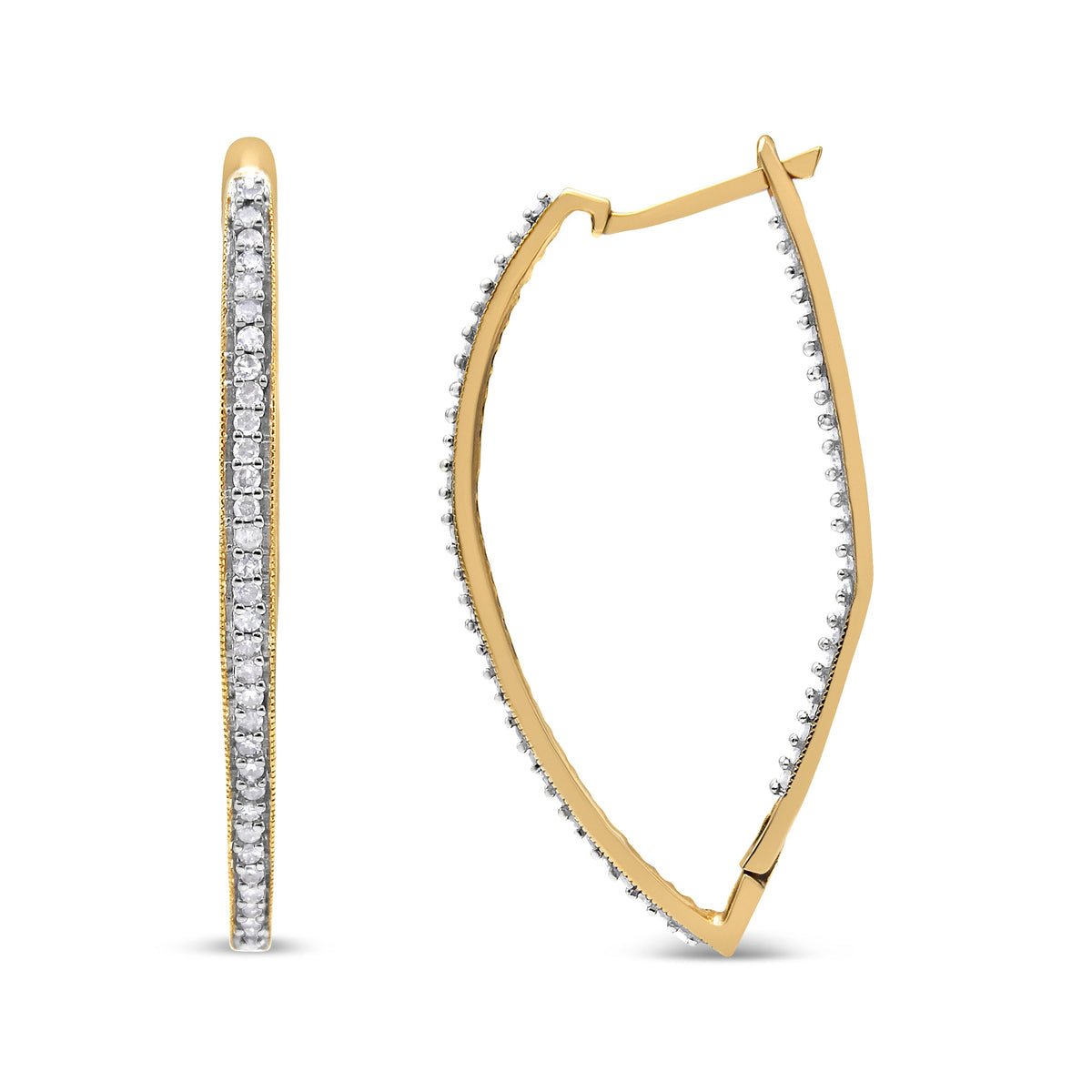Pendientes de oro amarillo de 10 quilates con diamantes de talla redonda (1 quilate total, color I-J, claridad I2-I3)