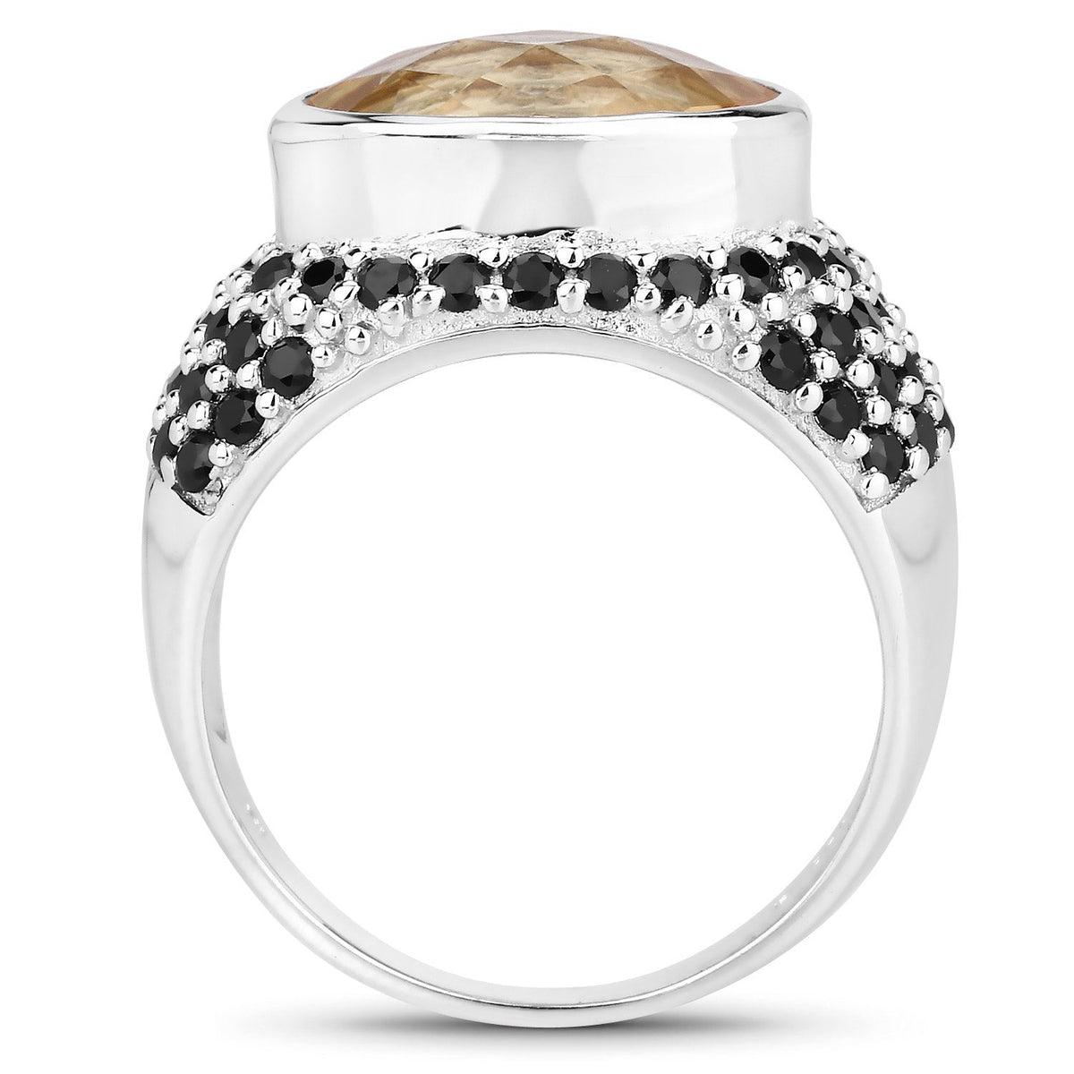 Anillo de plata de ley .925 con citrino genuino de 6,76 quilates y espinela negra