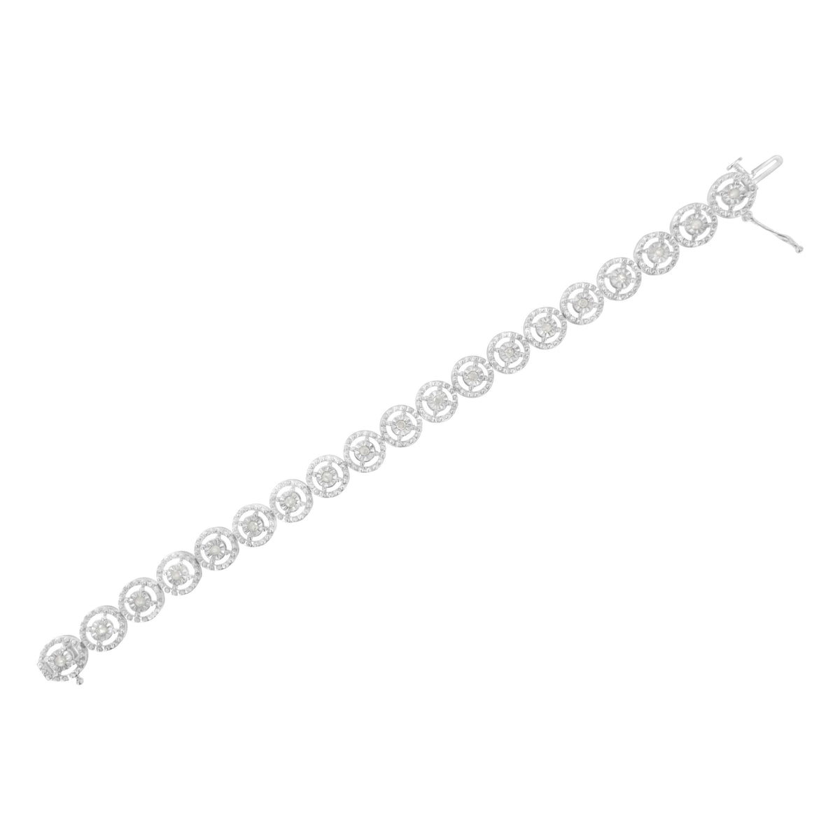 Pulsera de eslabones de moda de 7" de plata de ley .925 con diseño de círculo anidado y diamante de 1,0 Cttw con Miracle Set y rueda abierta (Color I-J, Claridad I3)