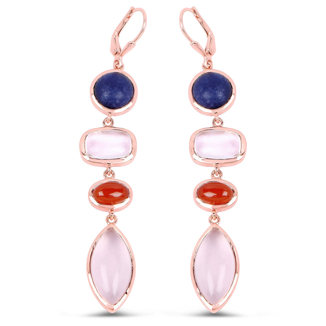 14K Rose Gold Plated 30.55 Carat Genuine Multi Stone .925 Sterling Silver Earrings