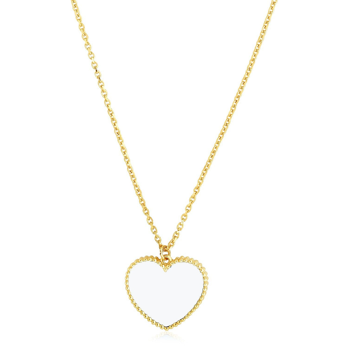 Collar de Perlas de Imitación Corazón de Oro Amarillo de 14k Pulido Brillante