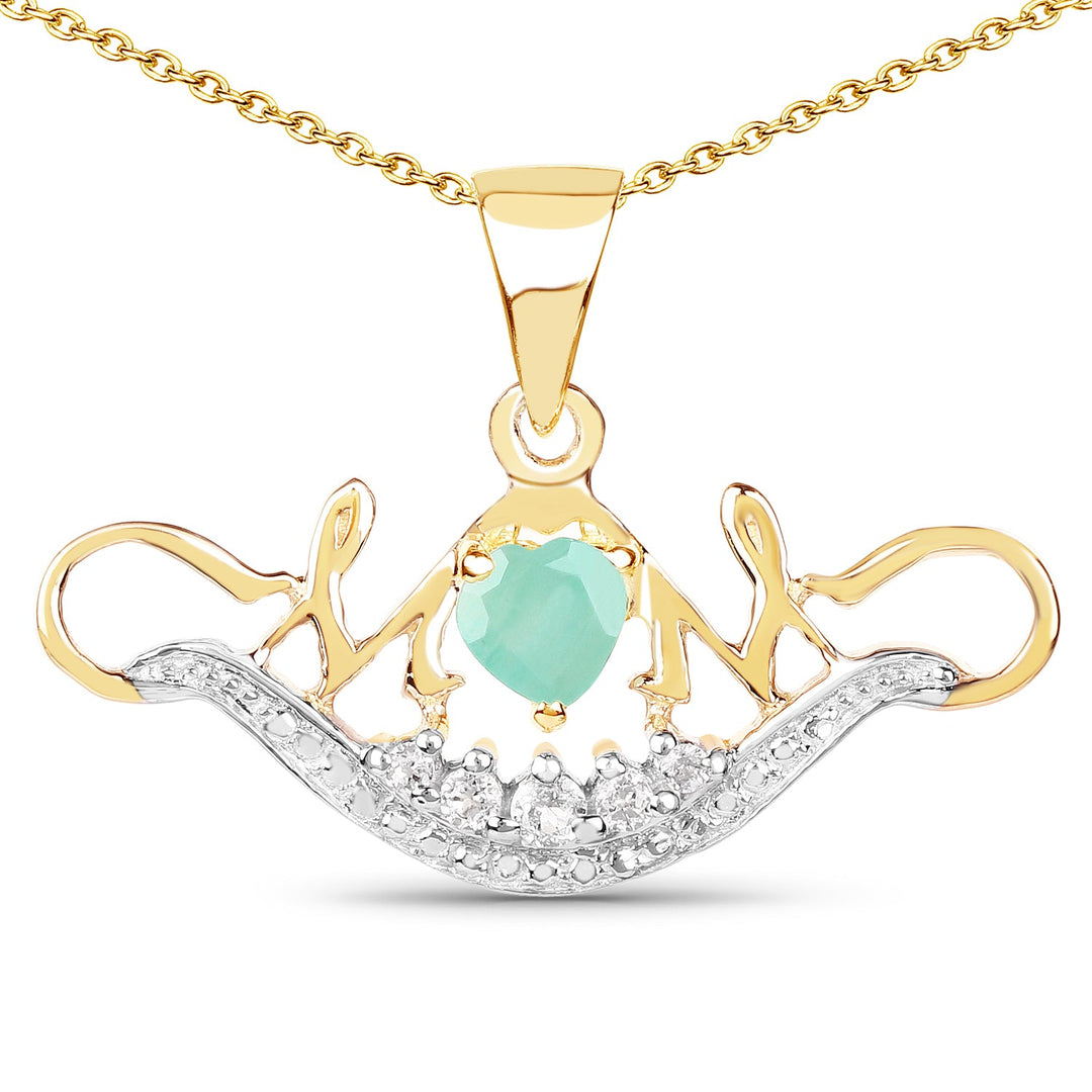 14K Yellow Gold Plated 0.62 Carat Genuine Emerald and White Topaz .925 Sterling Silver Pendant