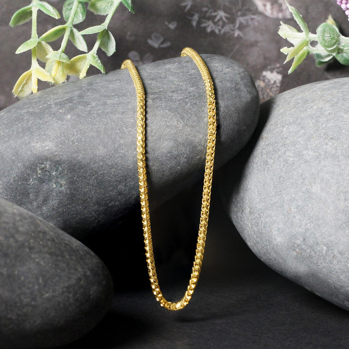 Cadena Franco redonda de 2.2mm de oro macizo amarillo de 14k con corte de diamante