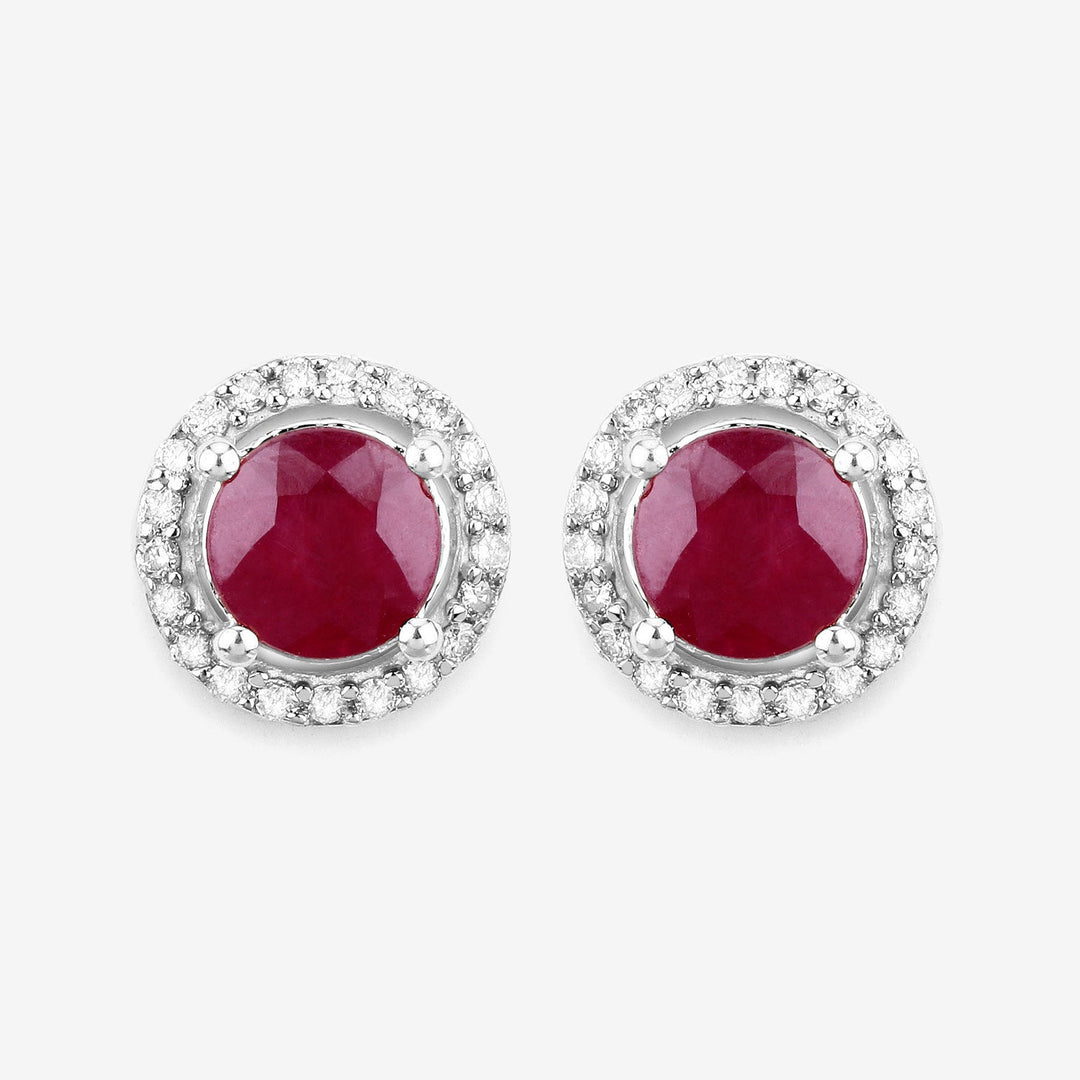 1.22 Carat Genuine Ruby and White Diamond 14K White Gold Earrings