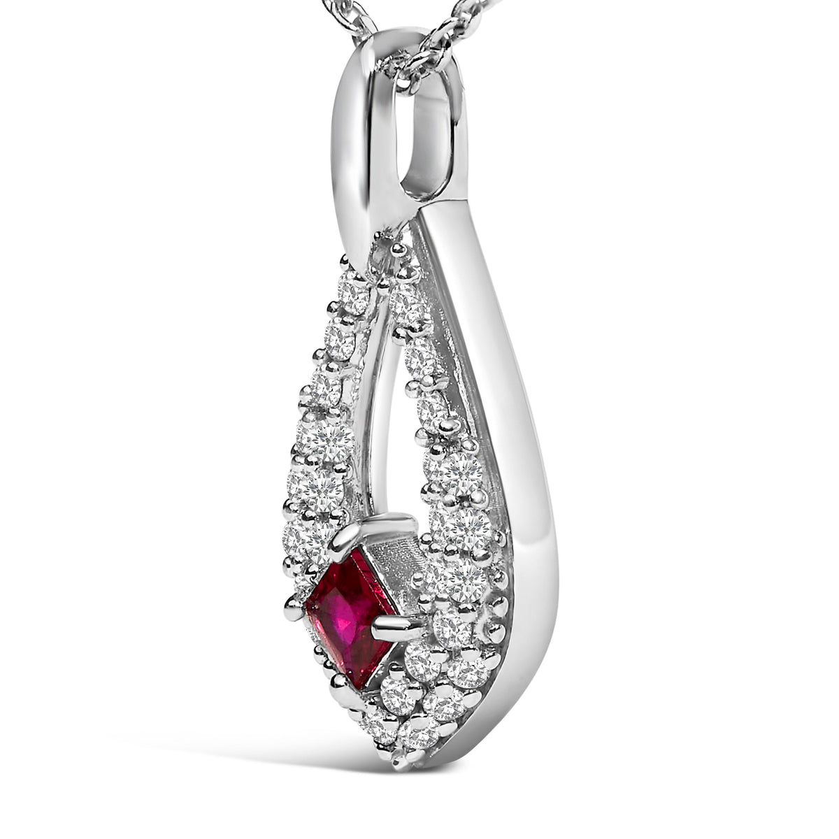Collar con colgante de plata de ley .925 con rubí rojo creado y zafiro blanco en forma de pera - 18 pulgadas