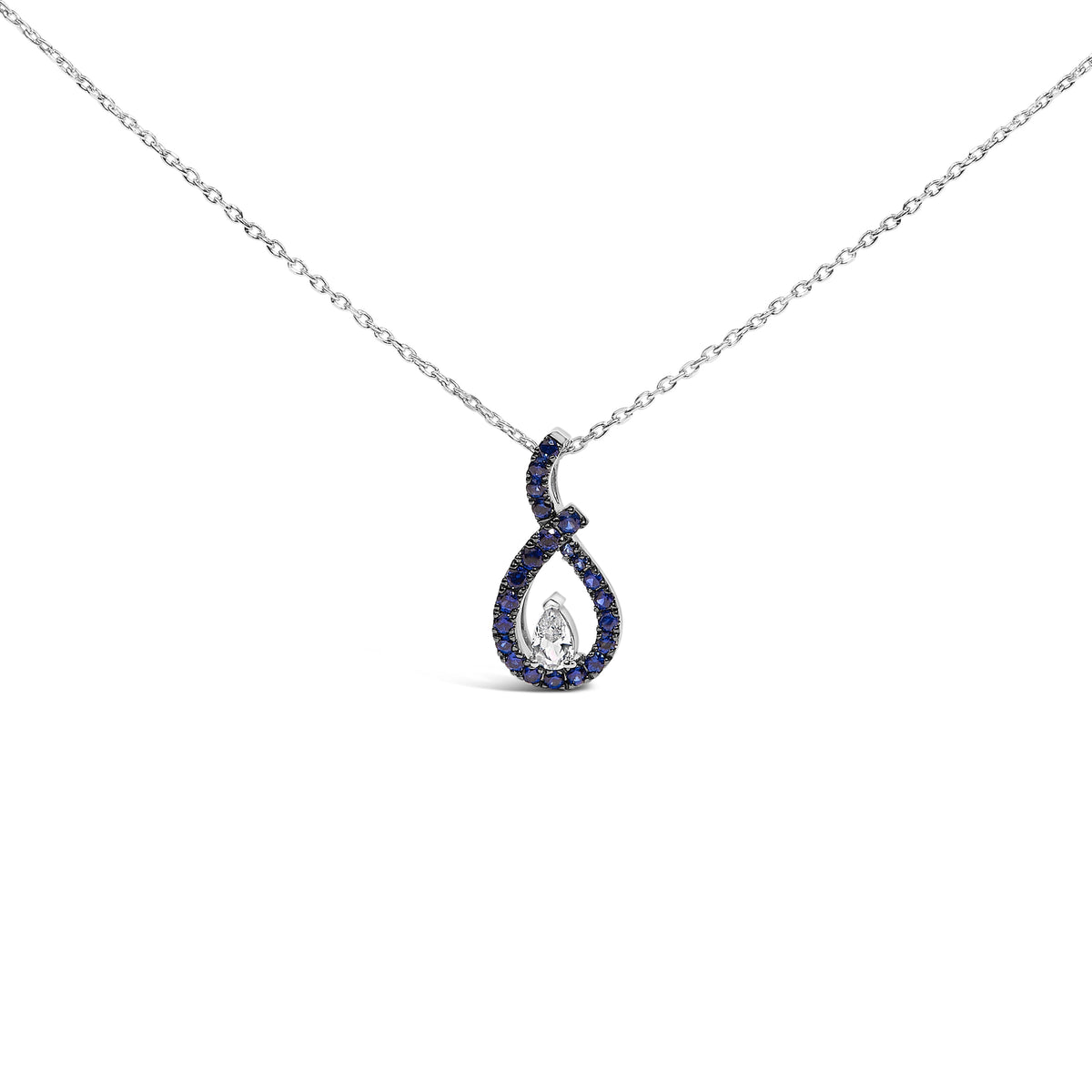 Collar con colgante en forma de lágrima de plata de ley .925 con zafiros azules y blancos - 18 pulgadas