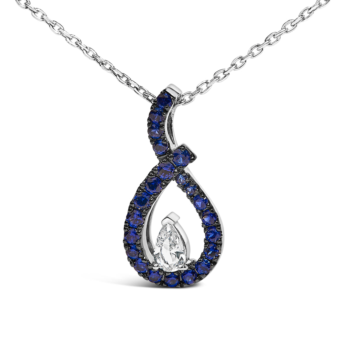 Collar con colgante en forma de lágrima de plata de ley .925 con zafiros azules y blancos - 18 pulgadas
