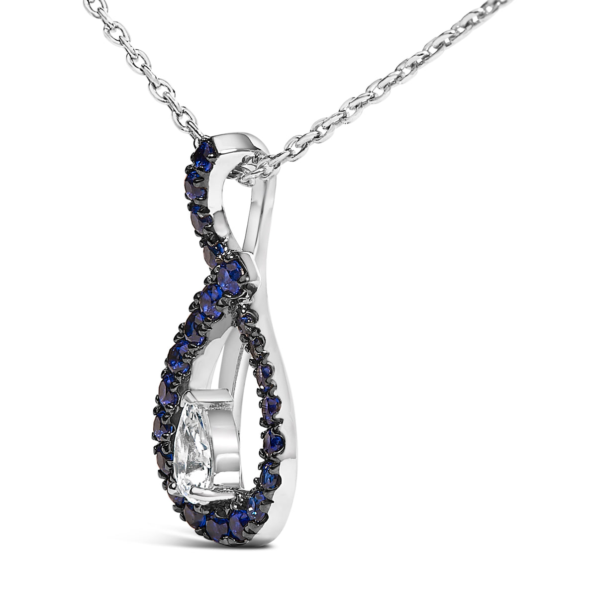 Collar con colgante en forma de lágrima de plata de ley .925 con zafiros azules y blancos - 18 pulgadas