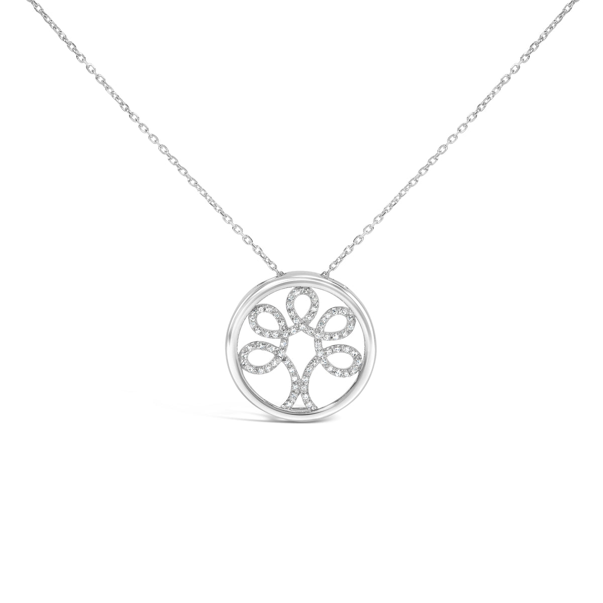 Collar con colgante de plata de ley .925 con diseño de árbol de la vida y diamante de 1/10 Cttw (color I-J, claridad I3)