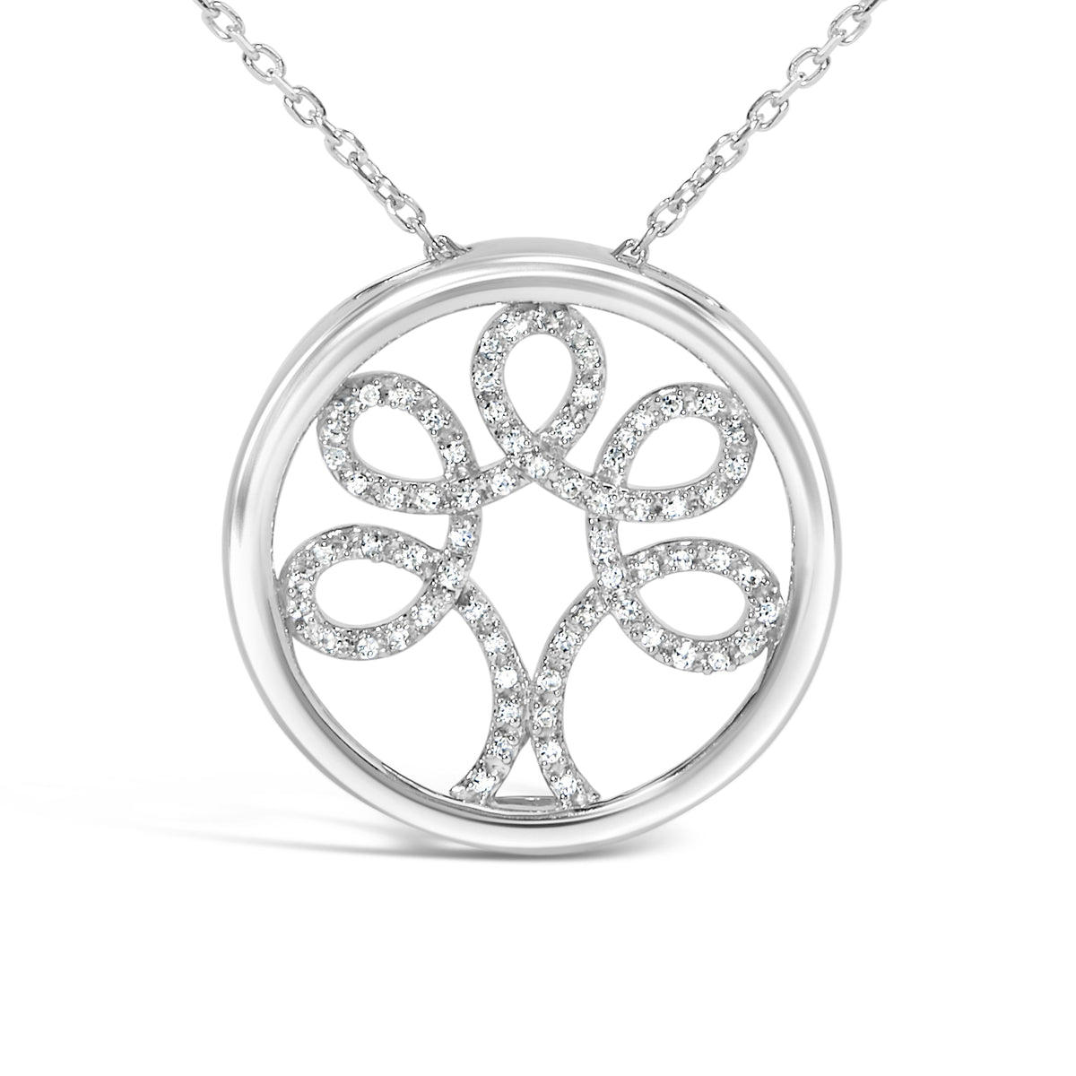 Collar con colgante de plata de ley .925 con diseño de árbol de la vida y diamante de 1/10 Cttw (color I-J, claridad I3)