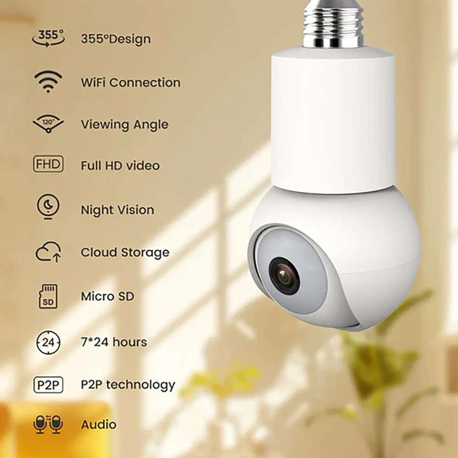 eco4life (SC-RIPC-2006) Wi-Fi 2K 1440p Smart PTZ Light Bulb Security Camera White (NEW) - image 2 of 4
