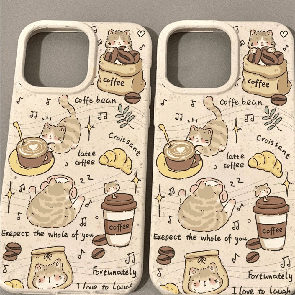 Чехол для телефона с иллюстрацией "Кофе, кошка, веселая жизнь"