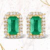 0.91 Carat Genuine Zambian Emerald and White Diamond 14K Yellow Gold Earrings