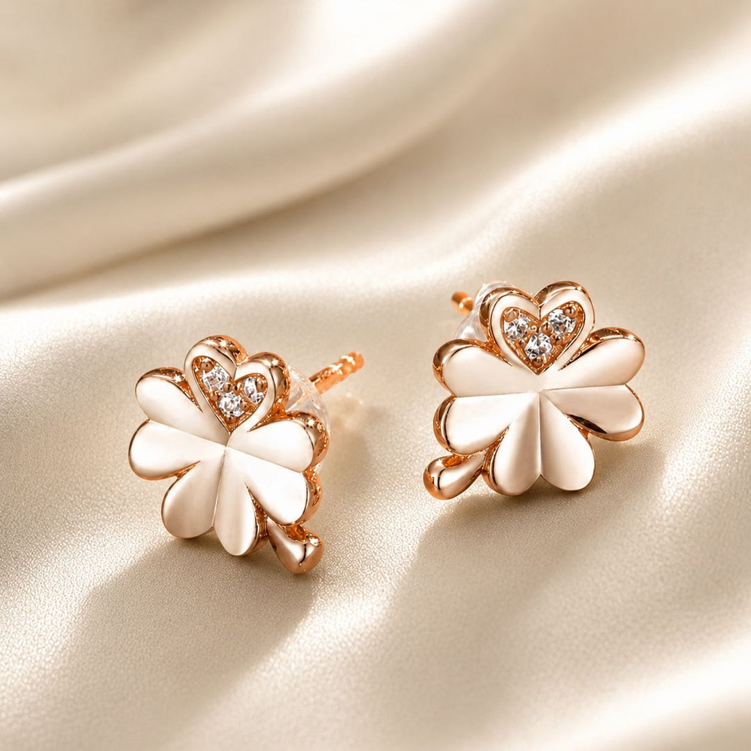 925 Sterling Silver Earrings with Pavé Setting CZ in Rose Gold 0.9x0.7cm for Women