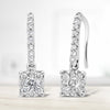 14K White 1/2 Cttw Round Diamond Halo Dangle Hook Earring - (H-I Color, SI2-I1 Clarity)