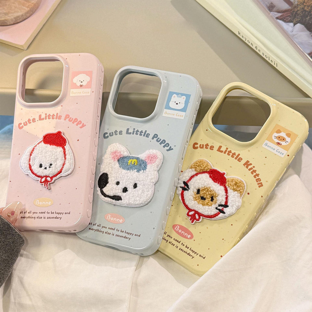 Fundas de móvil de la serie de bordados de mascotas monas