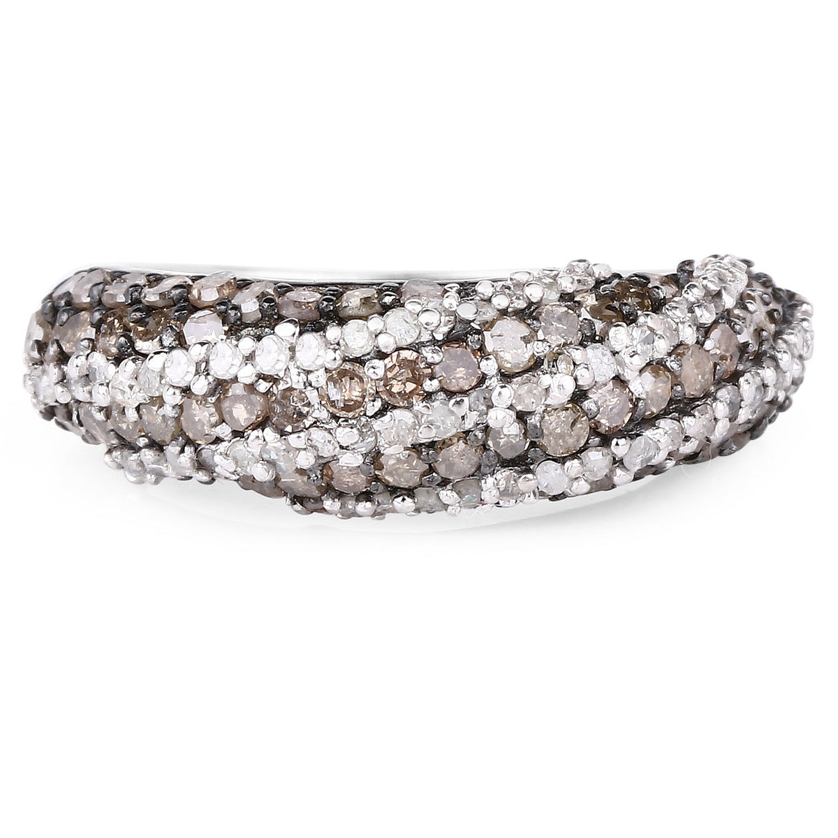 Anillo de plata de ley .925 con diamantes auténticos color champán de 1.25 quilates y diamantes blancos