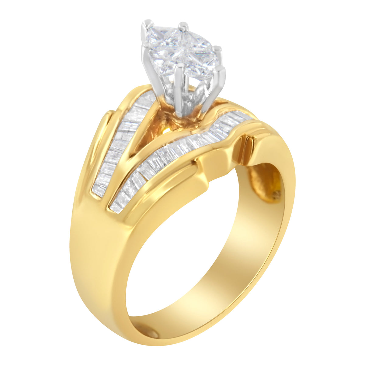 Anillo de cóctel con diamantes de oro de dos tonos de 14 kt (1 quilate total, color H-I, claridad SI1-SI2)
