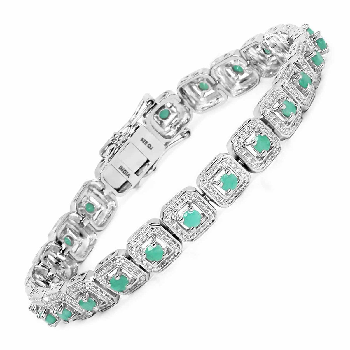 Pulsera de 2.40 quilates de esmeralda genuina de plata de ley 925
