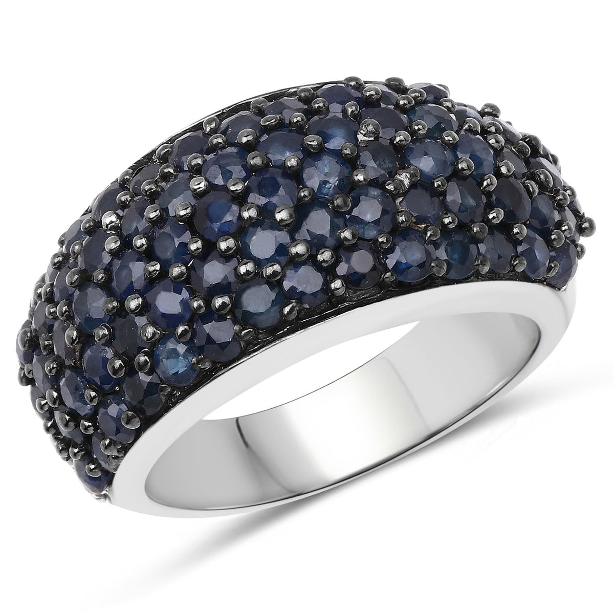Anillo de plata de ley .925 con zafiro azul genuino de 3.28 quilates y topacio blanco