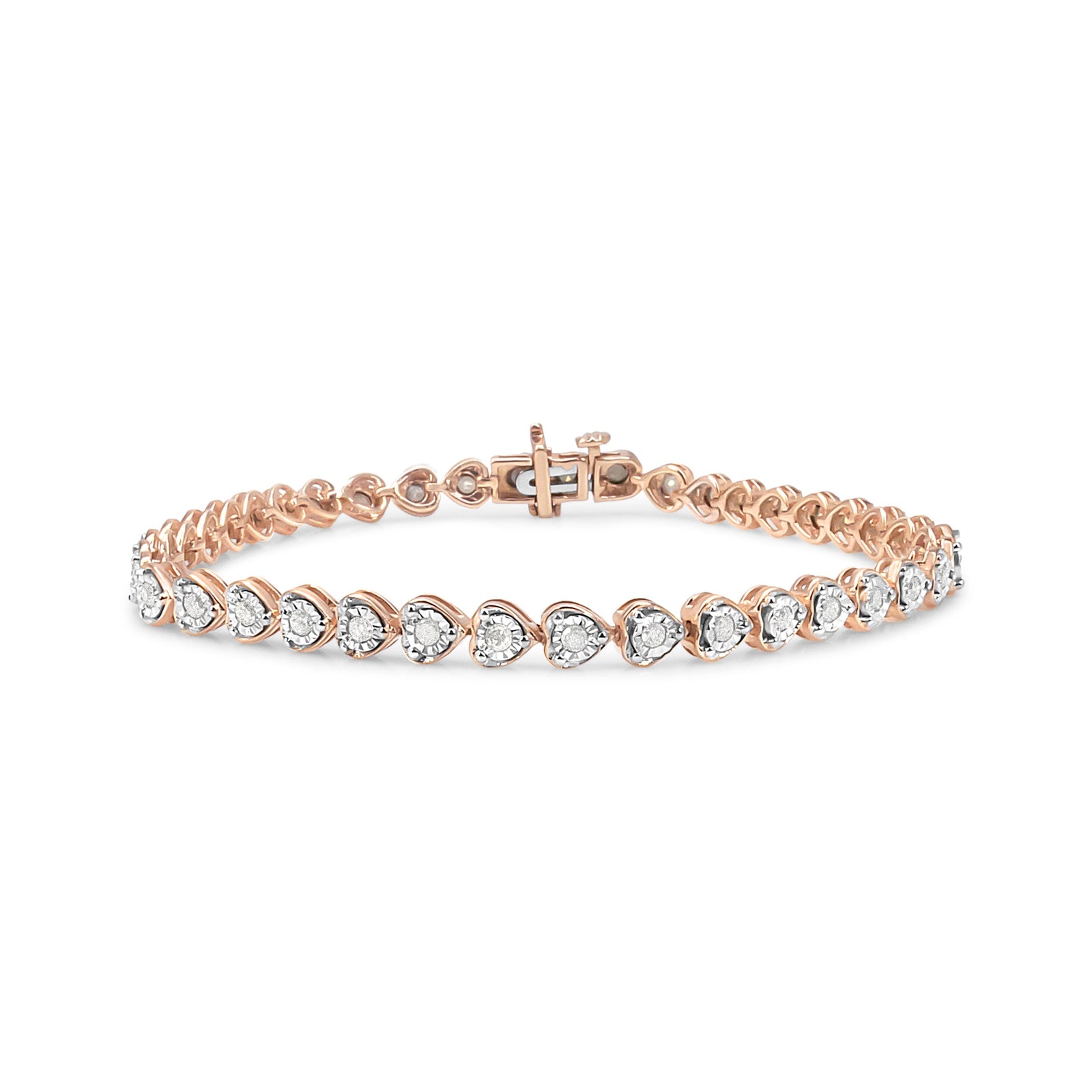 Pulsera de tenis de plata de ley .925 con diseño de eslabones de corazón de diamante de 1.0 quilates en total, engaste Miracle, 7" (color I-J, claridad I2-I3)
