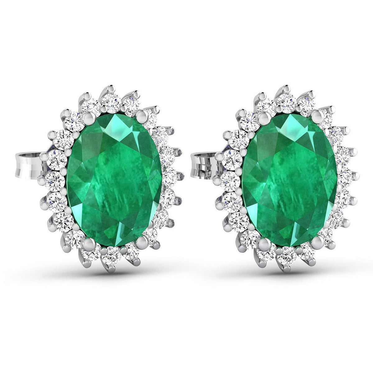 Pendientes de oro blanco de 14 quilates con esmeralda zambiana auténtica de 2,66 quilates y diamantes blancos
