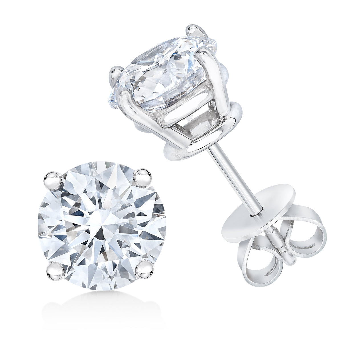 Aretes tipo stud de oro blanco de 14 quilates con certificación AGS, 1,0 Cttw, diamantes solitarios redondos brillantes con engaste de 4 puntas y cierre de presión (color H-I, claridad SI2-I1)