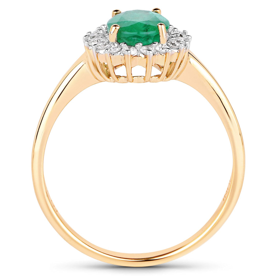 1.39 Carat Genuine Zambian Emerald and White Diamond 10K Yellow Gold Ring