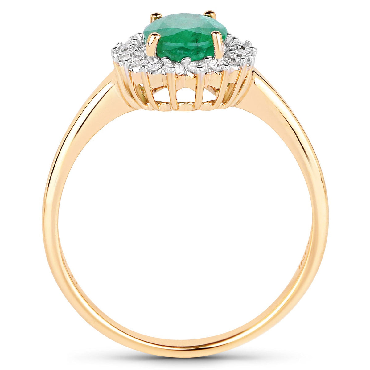 Anillo de oro amarillo de 10 quilates con esmeralda zambiana auténtica de 1,39 quilates y diamantes blancos