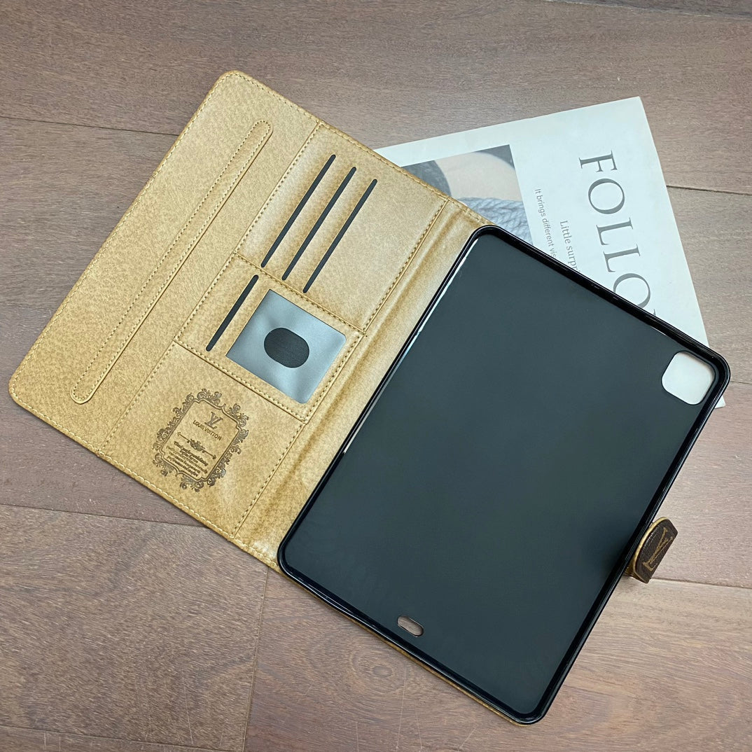 Роскошный чехол для Apple iPad из канвы с монограммой и кожей со свежим летним узором