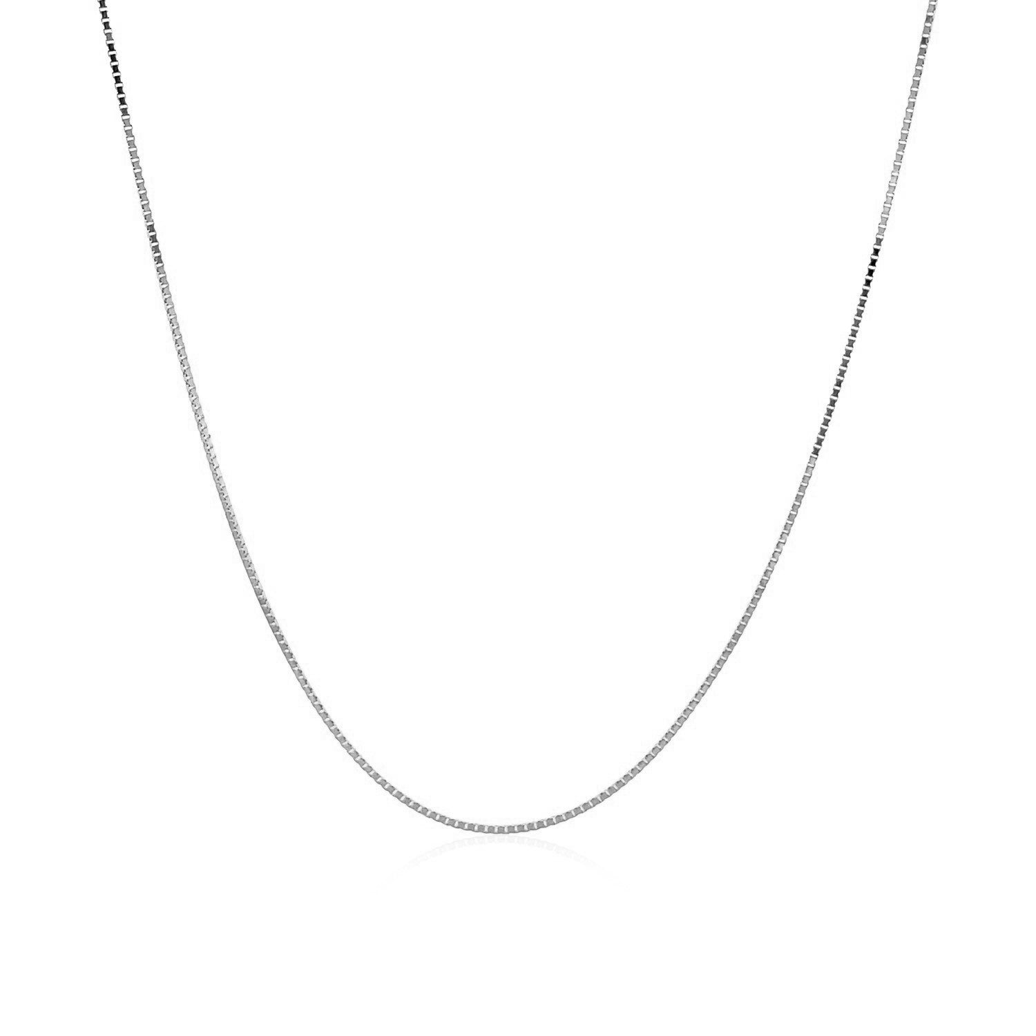Cadena clásica de oro blanco de 14k, diseño Box, 0.6mm