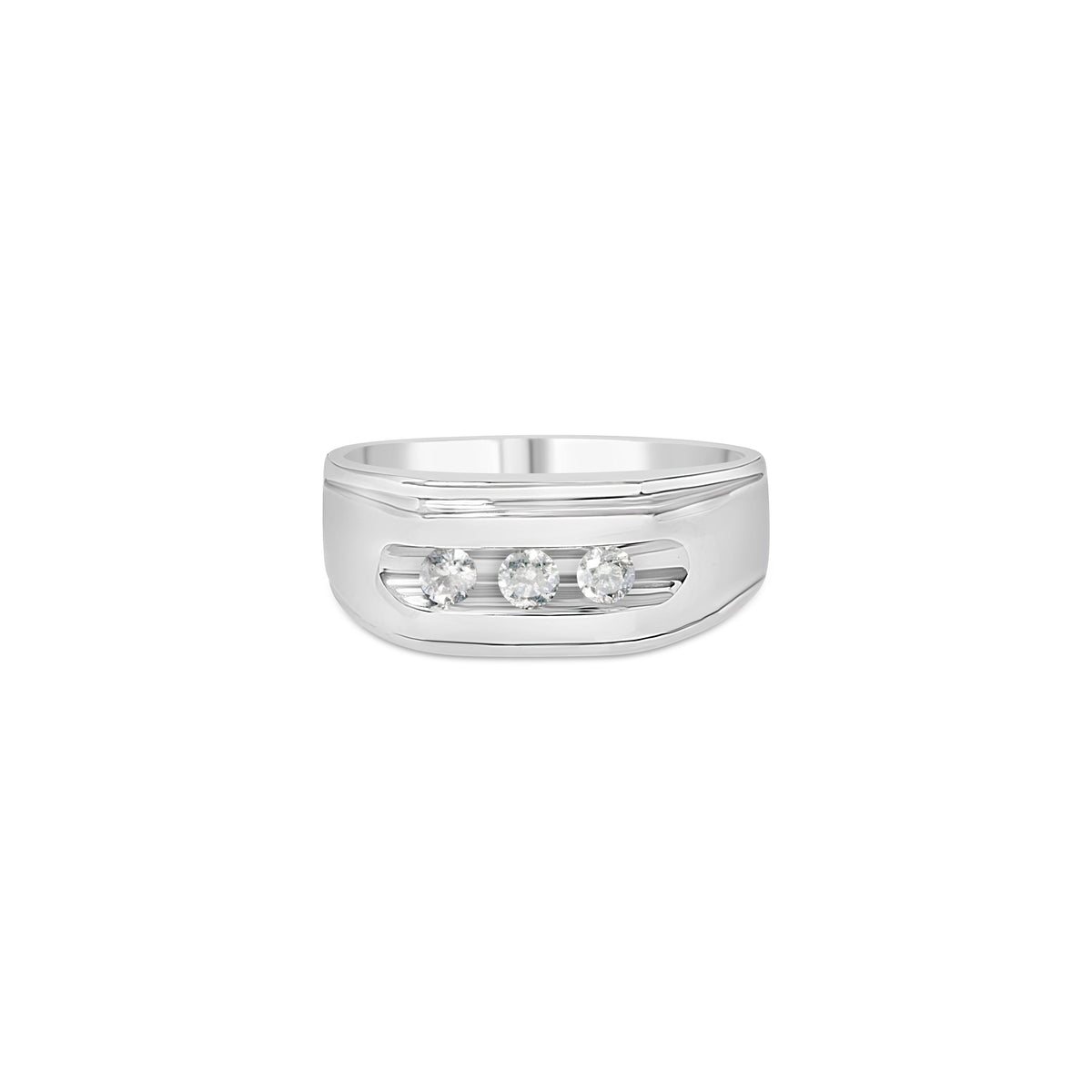 Anillo de banda para hombre de plata esterlina .925 con 3 diamantes engastados en canal de 1/3 Cttw (color I-J, claridad I3) - Talla 10