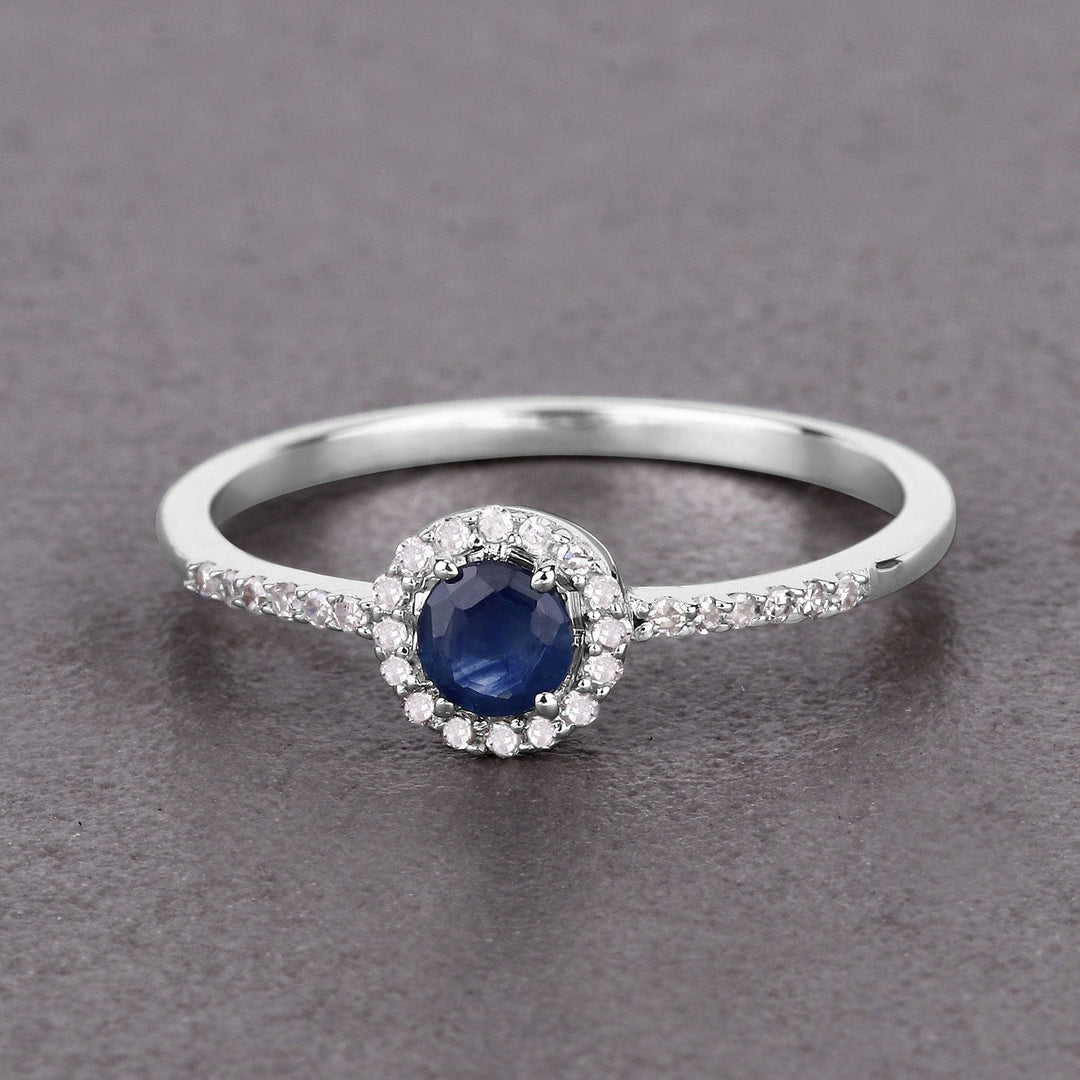 0.38 Carat Genuine Blue Sapphire and White Diamond 14K White Gold Ring