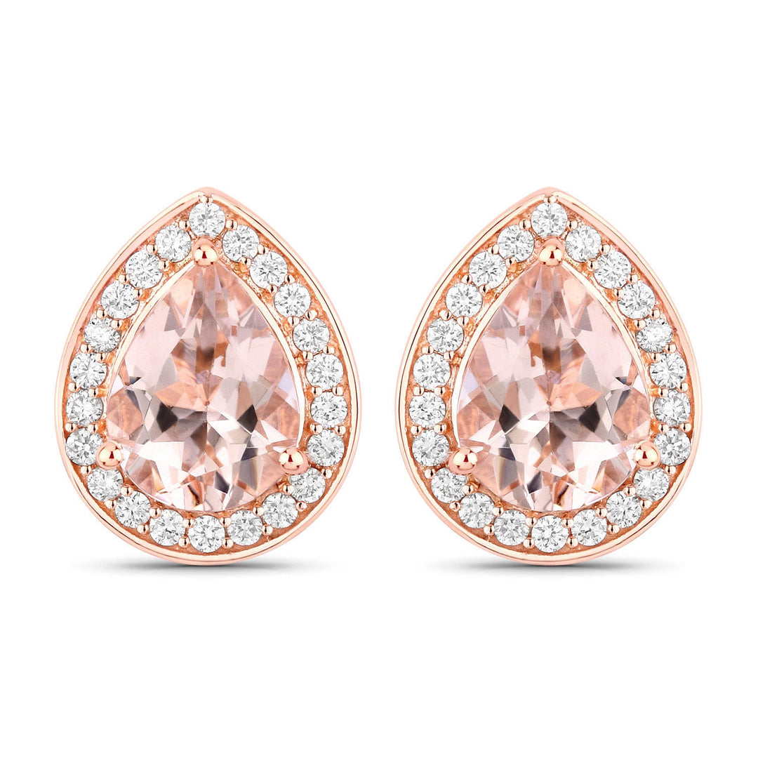 2.03 Carat Genuine Morganite and White Diamond 14K Rose Gold Earrings