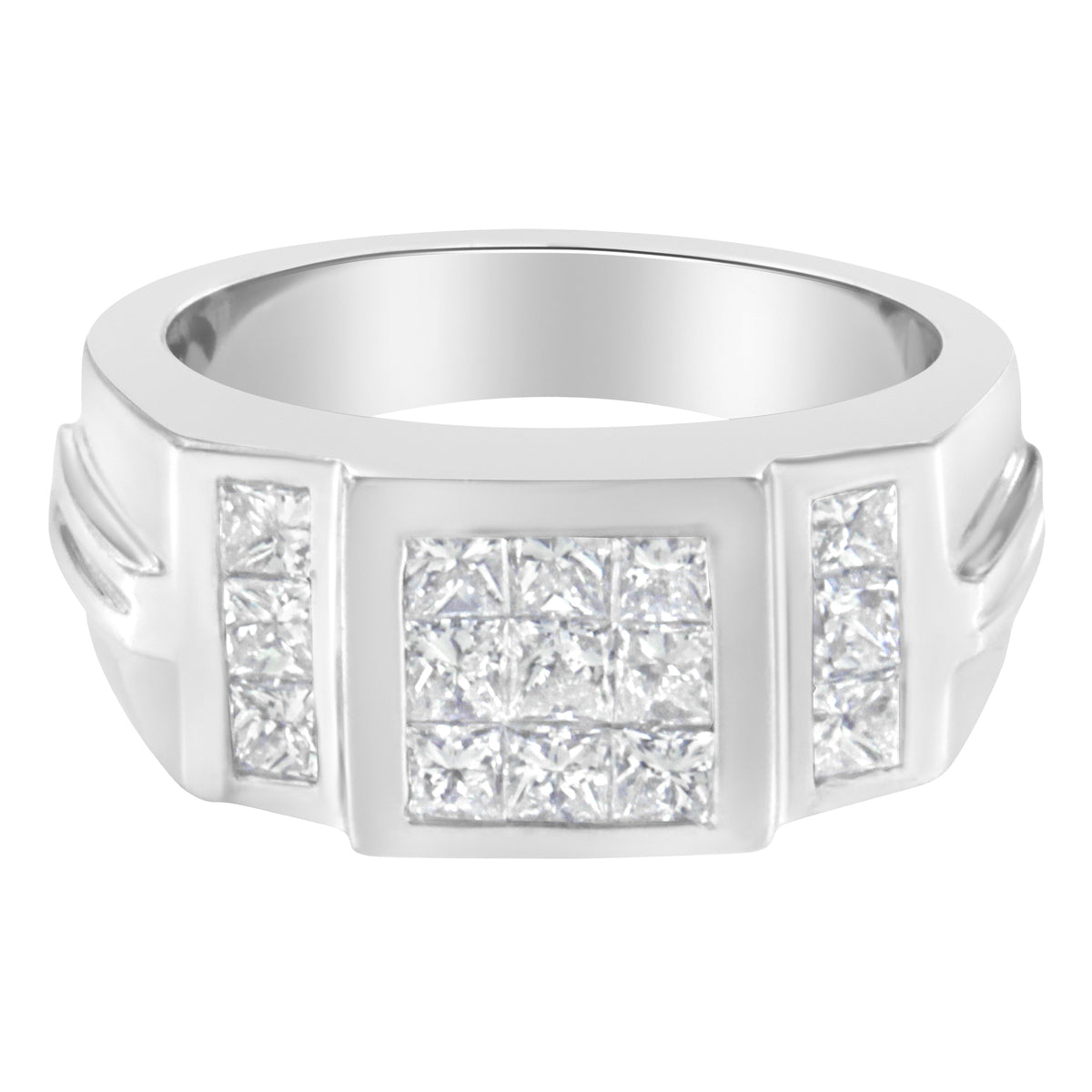 Anillo para hombre de oro blanco de 14 quilates con grupo de diamantes (2 quilates de peso total, color G-H, claridad SI1-SI2)