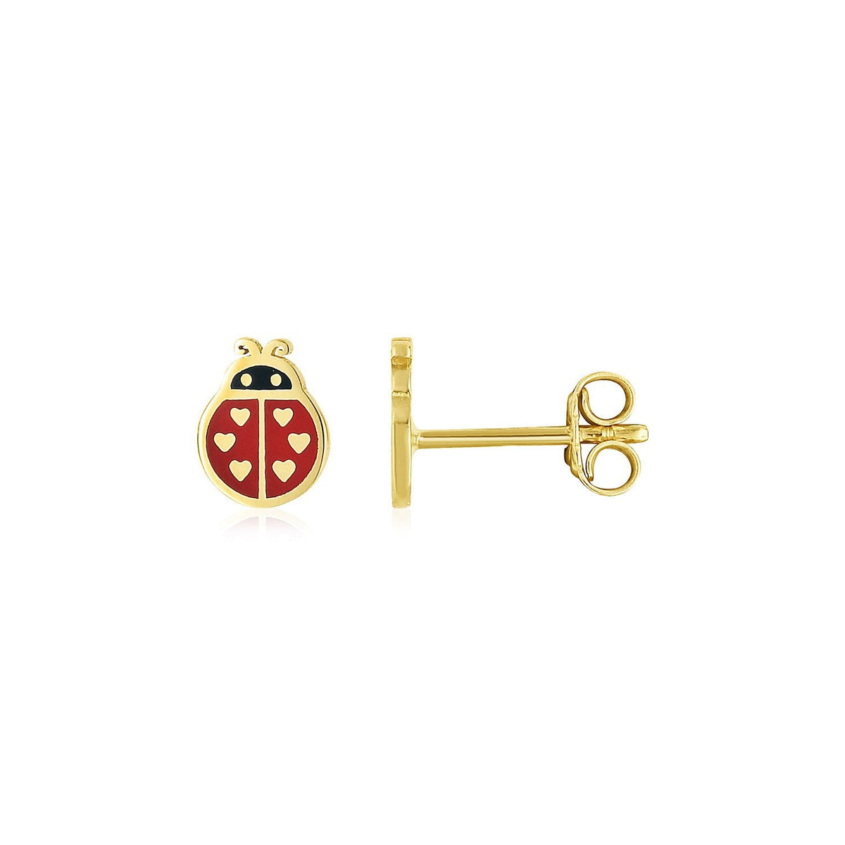 Pendientes de esmalte de mariquita de oro amarillo de 14 quilates