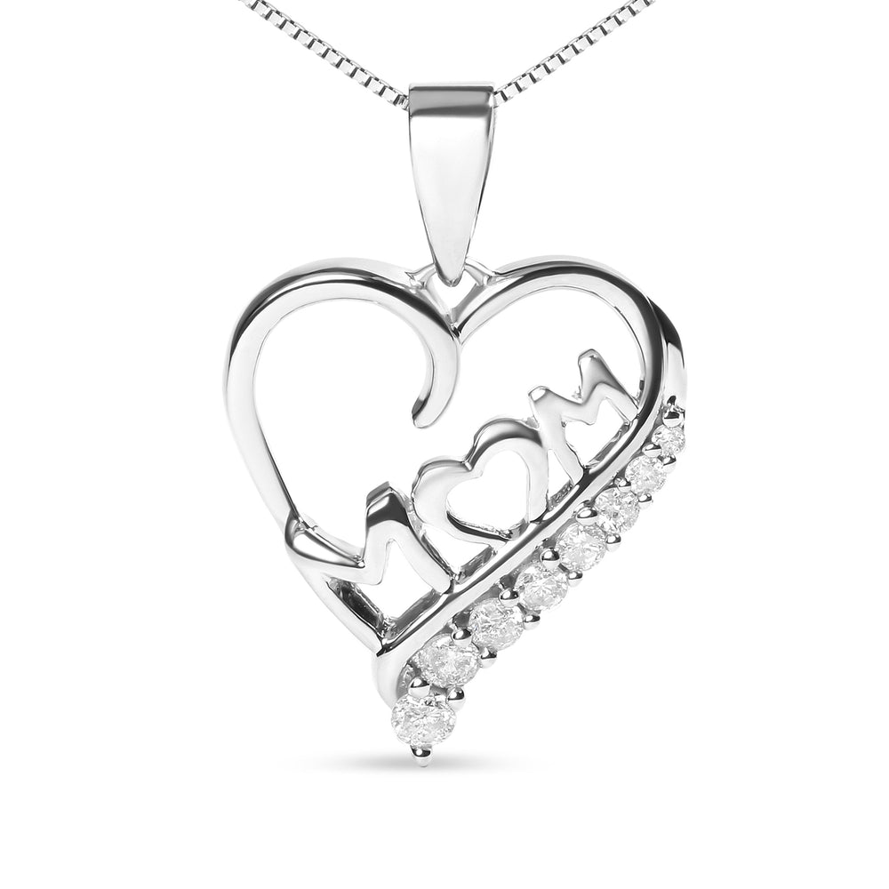 Collar con colgante de plata de ley .925 con diamantes de 1/4 qt. "Mamá" y corazón calado de 18" (color I-J, claridad I2-I3)