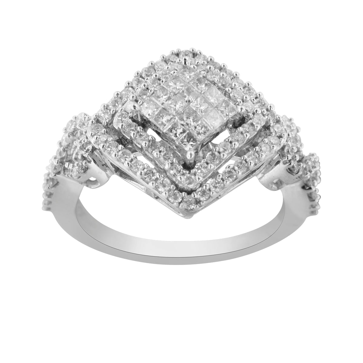 Anillo de oro blanco de 14 K con diamantes engastados (1 tc, color H-I, claridad I1-I2)