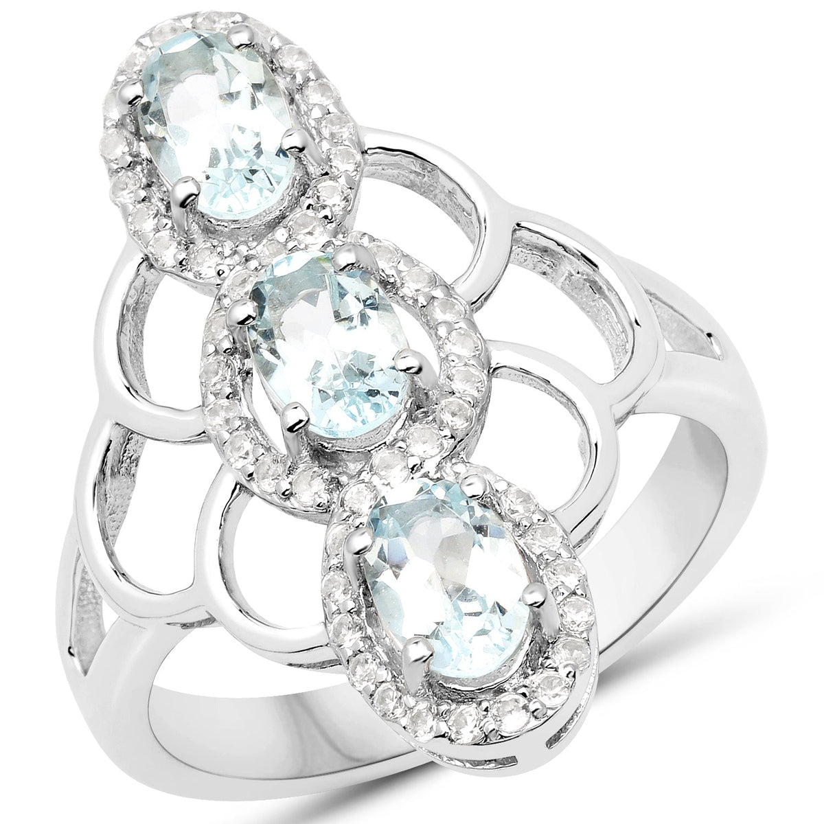 Anillo de plata de ley .925 con aguamarina auténtica de 1.54 quilates y circonita blanca